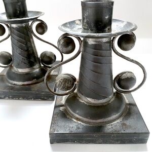 Vintage Mexican Folk Art Tin Candleholders 20th century